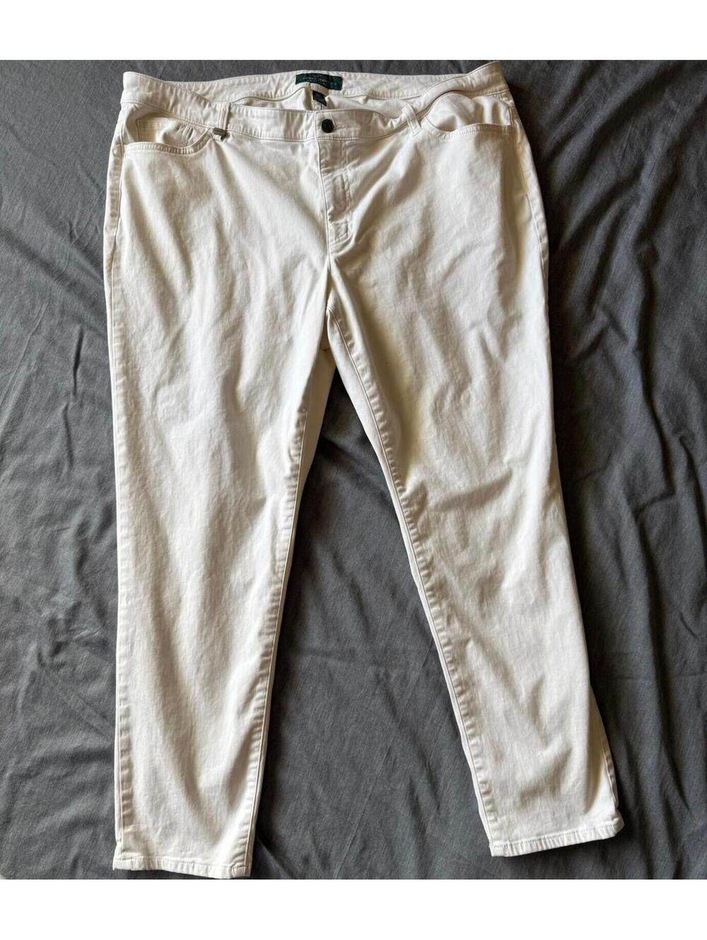 Lauren Ralph Lauren Plus 20W White/Cream Stretch Twill Skinny Ankle Pants